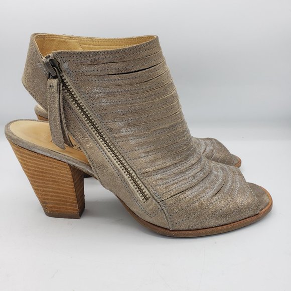 Paul Green Cayanne Bootie 7.5 Gold Distressed Leather Open Toe Side Zipper - Picture 4 of 9